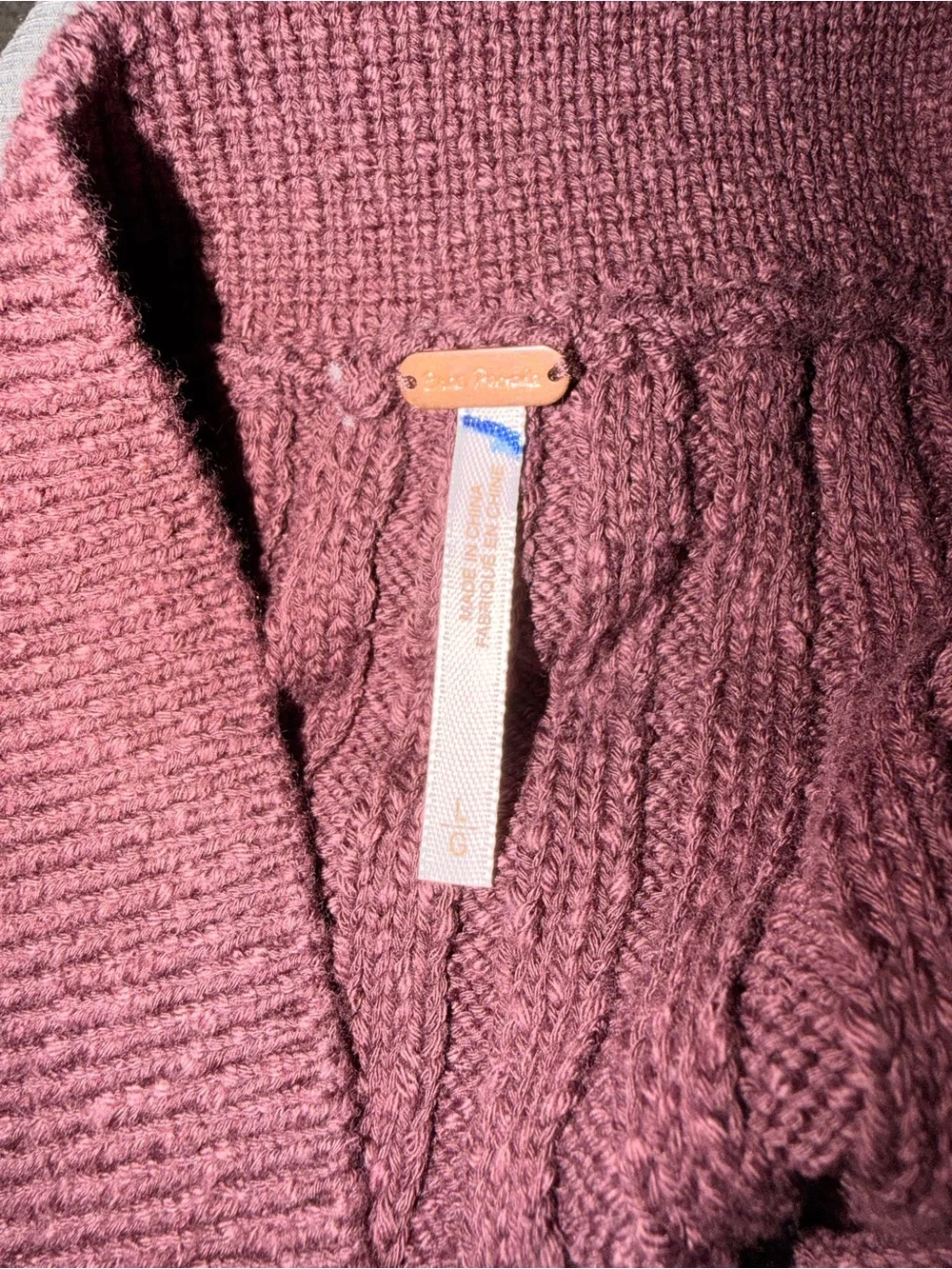 Free People Burgundy Slub Knit ribbed faux wrap sweater skirt - Size Large